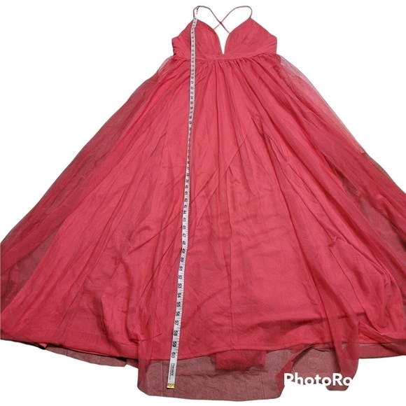 Emerald Sundae Coral Pink Deep V-neck  Cross Back Strap Dress With High Slits - Picture 7 of 10